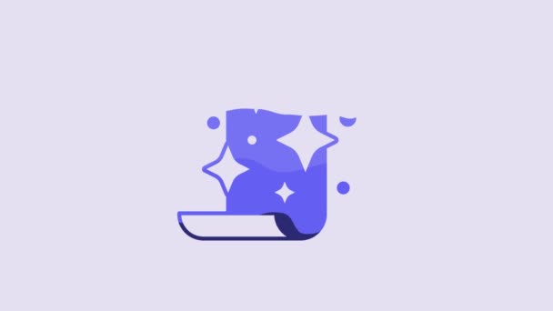 蓝色魔法卷轴图标隔离在紫色背景上 羊皮纸 滚动图标 4K视频运动图形动画 — 图库视频影像