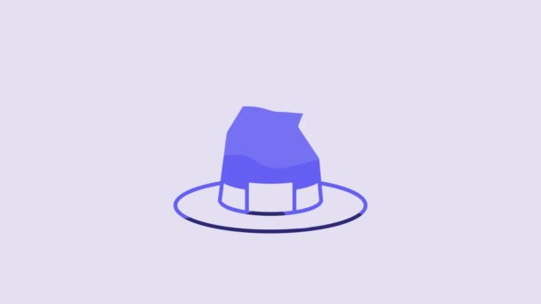 Blaue Hexe Hut Symbol Isoliert Auf Lila Hintergrund Frohe Halloween — Stockvideo