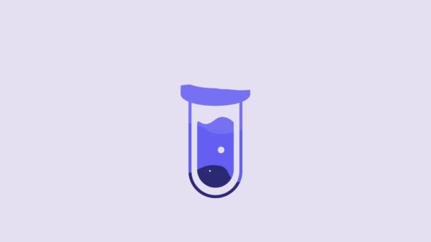Синя Пляшка Значком Зілля Ізольована Фіолетовому Фоні Клеймо Чарівним Зіллям — стокове відео