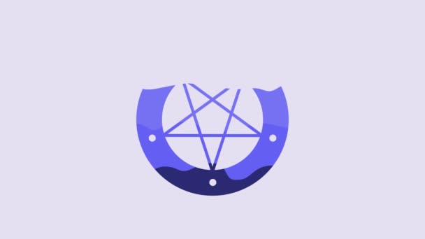 紫色の背景に隔離された円のアイコン内の青の五角形 魔法のオカルトスターシンボル 4Kビデオモーショングラフィックアニメーション — ストック動画