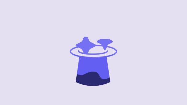 Icono Sombrero Azul Mágico Aislado Sobre Fondo Púrpura Truco Magia — Vídeo de stock