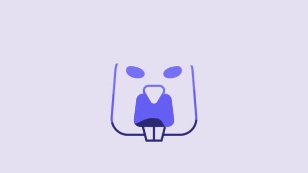 Blue Beaver Animal Icon Isolated Purple Background Video Motion Graphic — Stock Video