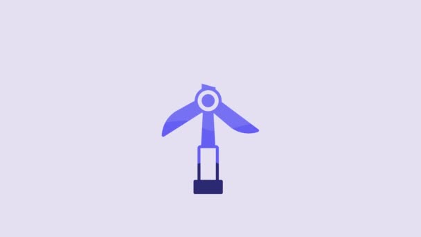 Піктограма Блакитного Вітру Ізольована Фіолетовому Фоні Знак Генератора Вітру Вітряк — стокове відео