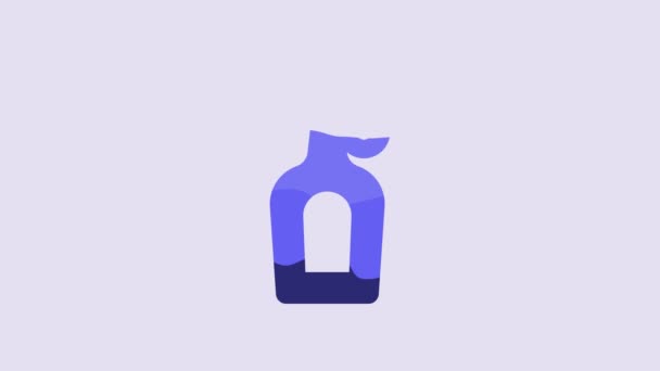 Bottiglia Blu Icona Sciroppo Acero Isolato Sfondo Viola Animazione Grafica — Video Stock