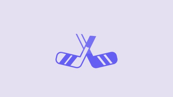 Blue Ice Hockey Sticks Icon Isolated Purple Background Video Motion — Video Stock