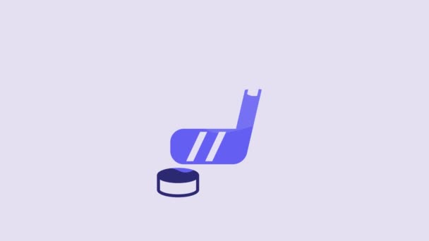 Blue Ice Hokejka Puk Ikona Izolované Fialovém Pozadí Grafická Animace — Stock video