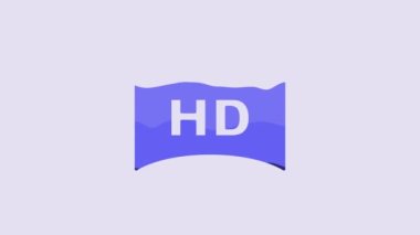 Blue Hd movie, tape, frame icon isolated on purple background. 4K Video motion graphic animation.