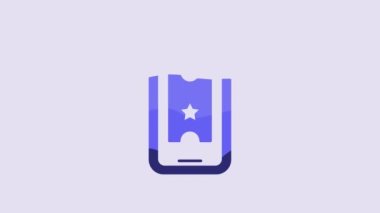 Blue Buy cinema ticket online icon isolated on purple background. Service Concept. 4K Video motion graphic animation.