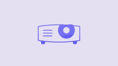 Blue Presentation, movie, film, media projector icon isolated on purple background. 4K Video motion graphic animation.