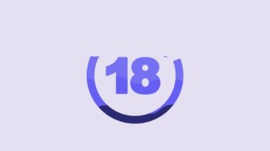 Blue Plus 18 movie icon isolated on purple background. Adult content. Under 18 years sign. 4K Video motion graphic animation.