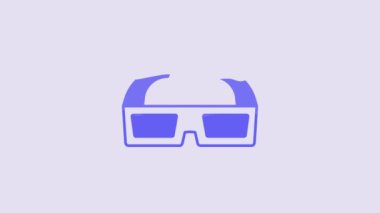 Blue 3D cinema glasses icon isolated on purple background. 4K Video motion graphic animation.