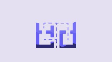 Mavi Tahliye Planı simgesi mor arka planda izole edildi. Yangın kaçış planı. 4K Video hareketli grafik canlandırması.