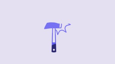 Blue Firefighter axe icon isolated on purple background. Fire axe. 4K Video motion graphic animation.