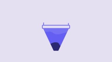 Blue Fire cone bucket icon isolated on purple background. Metal cone bucket empty or with water for fire fighting. 4K Video motion graphic animation.