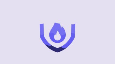 Blue Fire protection shield icon isolated on purple background. Insurance concept. Security, safety, protection, protect concept. 4K Video motion graphic animation.