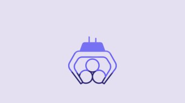 Blue Grapple crane grabbed a log icon isolated on purple background. Forest industry. Industrial crane for lumber trunk wood production. 4K Video motion graphic animation.