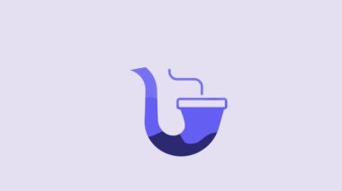 Blue Smoking pipe with smoke icon isolated on purple background. Tobacco pipe. 4K Video motion graphic animation.