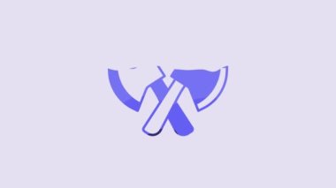 Blue Wooden axe icon isolated on purple background. Lumberjack axe. 4K Video motion graphic animation.