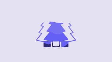 Blue Christmas tree icon isolated on purple background. Merry Christmas and Happy New Year. 4K Video motion graphic animation.