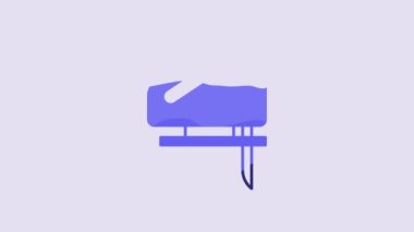 Blue Electric jigsaw with steel sharp blade icon isolated on purple background. Power tool for woodwork. 4K Video motion graphic animation.