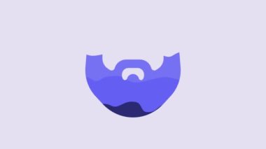Blue Mustache and beard icon isolated on purple background. Barbershop symbol. Facial hair style. 4K Video motion graphic animation.