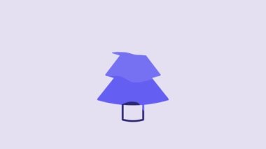 Blue Christmas tree icon isolated on purple background. Merry Christmas and Happy New Year. 4K Video motion graphic animation.