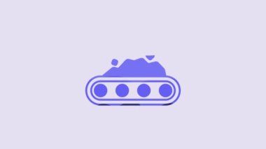 Blue Conveyor belt carrying coal icon isolated on purple background. 4K Video motion graphic animation.