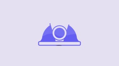 Blue Miner helmet icon isolated on purple background. 4K Video motion graphic animation.