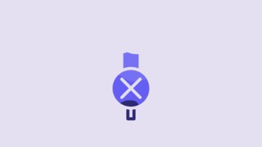 Blue No audio jack icon isolated on purple background. Audio cable for connection sound equipment. Plug wire. Musical instrument. 4K Video motion graphic animation.