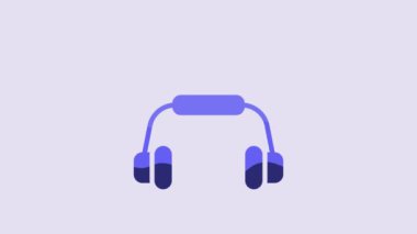 Blue Smart headphones system icon isolated on purple background. Internet of things concept with wireless connection. 4K Video motion graphic animation.