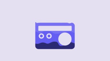 Blue Radio with antenna icon isolated on purple background. 4K Video motion graphic animation.