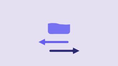 Blue Transfer files icon isolated on purple background. Copy files, data exchange, backup, PC migration, file sharing concepts. 4K Video motion graphic animation.