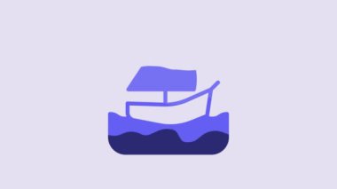 Blue Yacht sailboat or sailing ship icon isolated on purple background. Sail boat marine cruise travel. 4K Video motion graphic animation.
