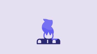 Blue Campfire icon isolated on purple background. Burning bonfire with wood. 4K Video motion graphic animation.