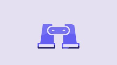 Blue Binoculars icon isolated on purple background. Find software sign. Spy equipment symbol. 4K Video motion graphic animation.