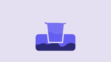 Blue Trash can icon isolated on purple background. Garbage bin sign. Recycle basket icon. Office trash icon. 4K Video motion graphic animation.