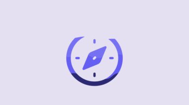 Blue Compass icon isolated on purple background. Windrose navigation symbol. Wind rose sign. 4K Video motion graphic animation.