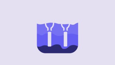 Blue Fork and spoon icon isolated on purple background. Cooking utensil. Cutlery sign. 4K Video motion graphic animation.