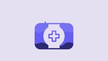 Blue First aid kit icon isolated on purple background. Medical box with cross. Medical equipment for emergency. Healthcare concept. 4K Video motion graphic animation.