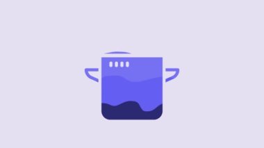 Blue Cooking pot icon isolated on purple background. Boil or stew food symbol. 4K Video motion graphic animation.