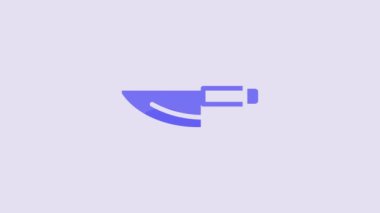 Blue Knife icon isolated on purple background. Cutlery symbol. 4K Video motion graphic animation.