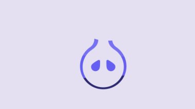 Blue Pear icon isolated on purple background. Fruit with leaf symbol. 4K Video motion graphic animation.