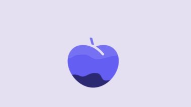 Blue Peach fruit or nectarine with leaf icon isolated on purple background. 4K Video motion graphic animation.