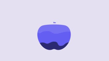 Blue Apple icon isolated on purple background. Excess weight. Healthy diet menu. Fitness diet apple. 4K Video motion graphic animation.