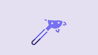 Blue Medieval chained mace ball icon isolated on purple background. Morgenstern medieval weapon or mace with spikes. 4K Video motion graphic animation.