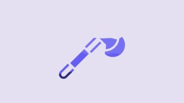 Blue Wooden axe icon isolated on purple background. Lumberjack axe. 4K Video motion graphic animation.