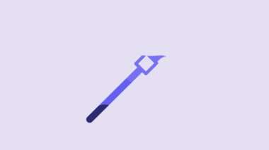 Blue Medieval spear icon isolated on purple background. Medieval weapon. 4K Video motion graphic animation.
