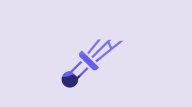 Blue Medieval sword icon isolated on purple background. Medieval weapon. 4K Video motion graphic animation.