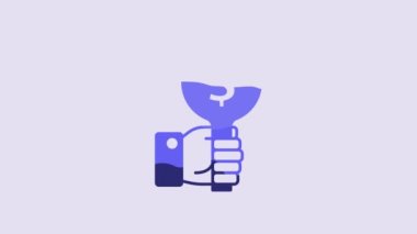 Blue Hand holding auction paddle icon isolated on purple background. Bidding concept. Auction competition. Hands rising signs with BID inscriptions. 4K Video motion graphic animation.