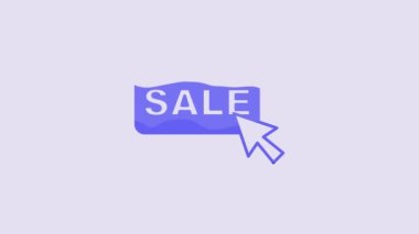 Blue Price tag with an inscription Sale icon isolated on purple background. Badge for price. Promo tag discount. 4K Video motion graphic animation.